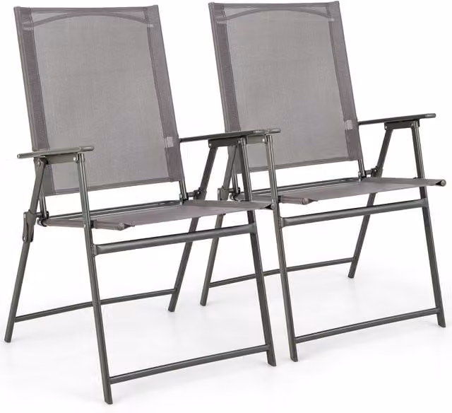 Costway Set of 2 Grey Metal Folding Patio Chairs for Garden and Terrace