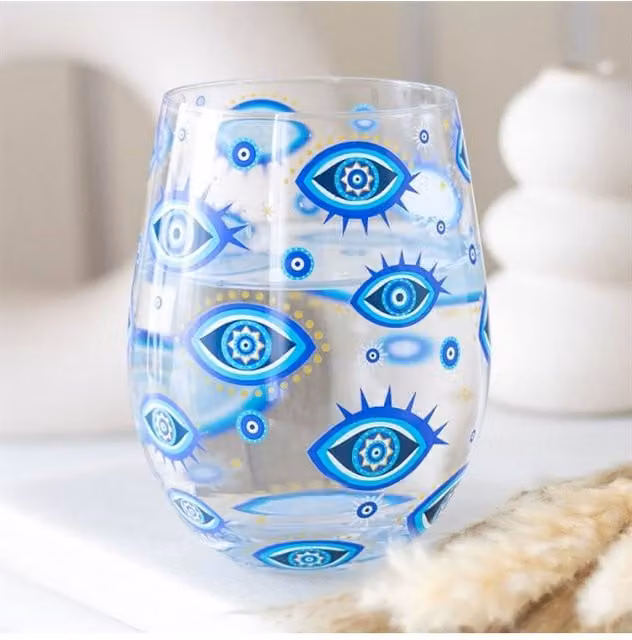 KDMD All Seeing Eye Stemless Glass Tumbler, Blue and Gold, 500ml