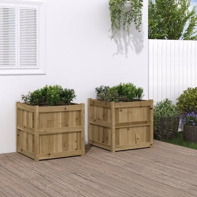 Berkfield Home Set of 2 Impregnated Pine Wood Garden Planters in Brown – 1