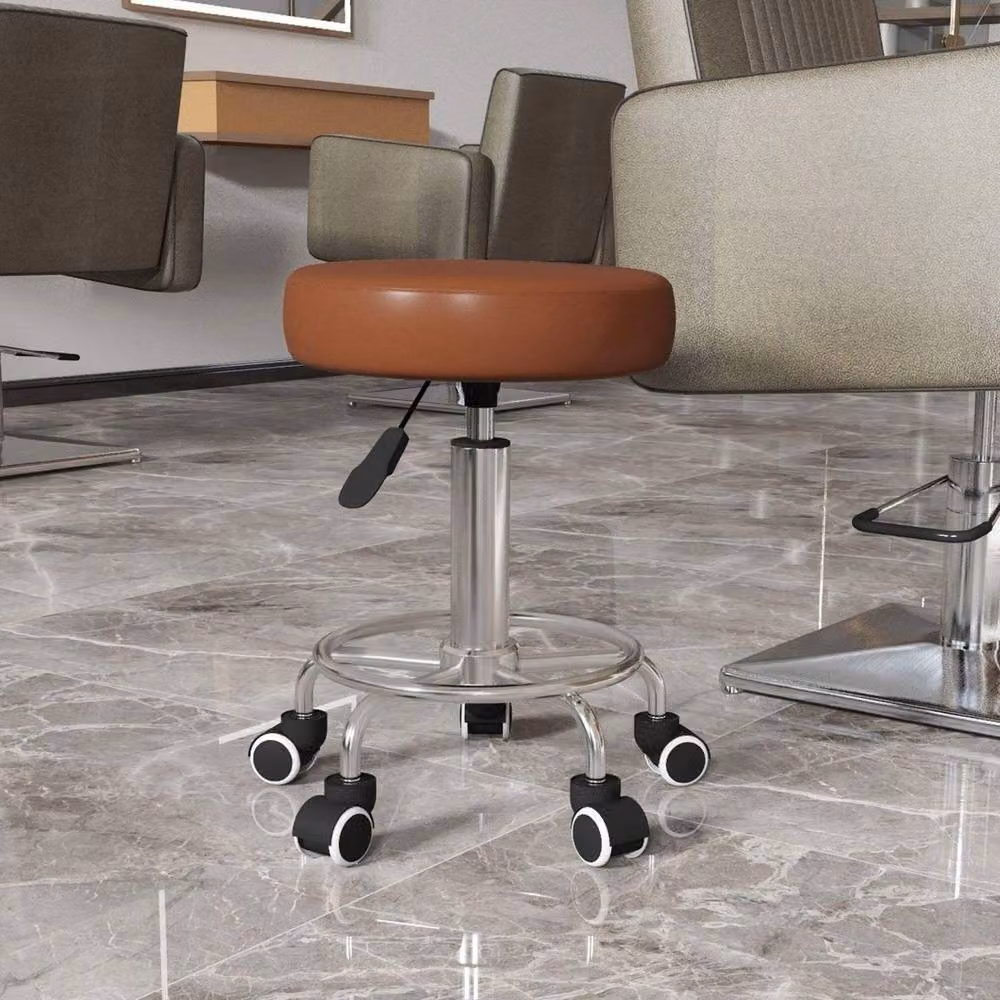 VOGREX Height Adjustable Brown Synthetic Leather Rolling Stool with Castors – 2