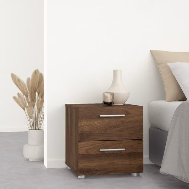 Furniture To Go Pepe 2-Drawer Bedside Table in Brown Walnut Wood