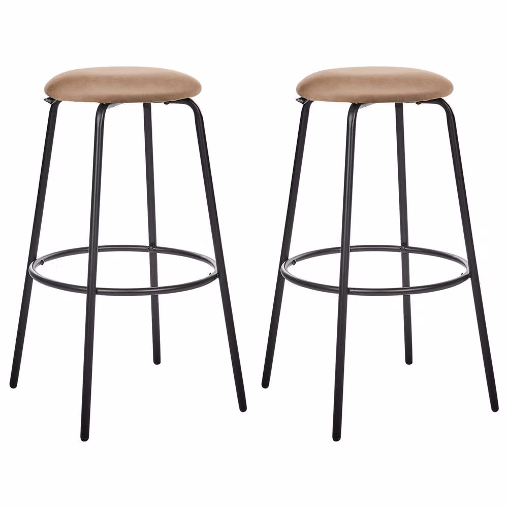 Wyld and Coco Set of 2 Modern Velvet Bar Stools in Brown with Metal Footrest – 2