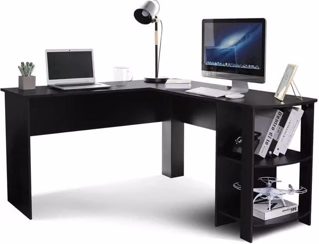 KORVIXA L-shaped Corner Computer Desk in Black