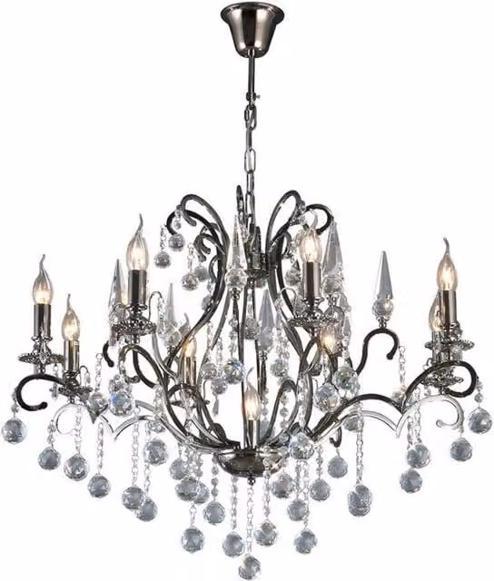 Netlighting Pescara Round Suspended Pendant Light with 9 E14 Crystal Bulbs in Black and Chrome
