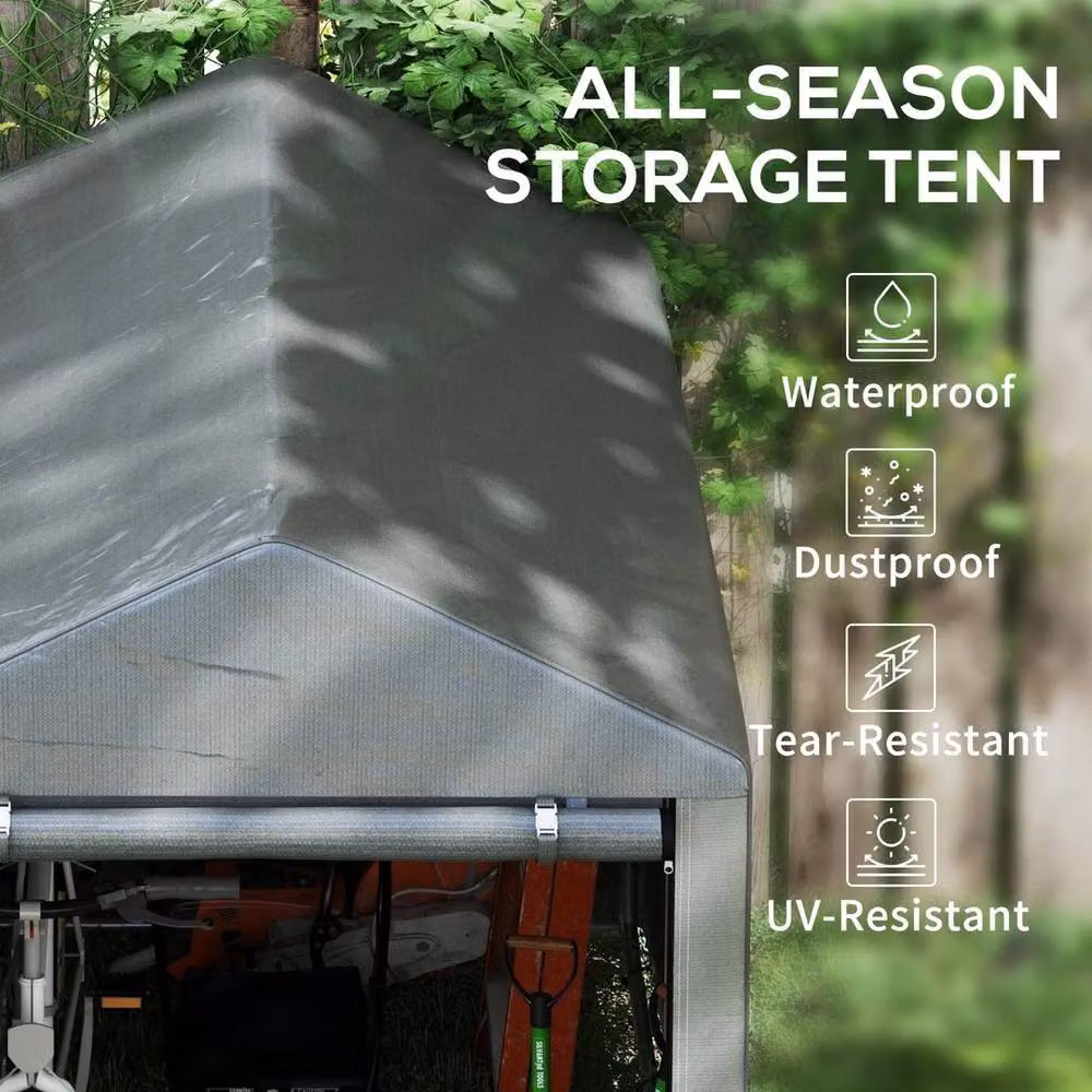 EONLION Grey Portable Plastic Garden Shed with Single Door and Gable Roof – 3