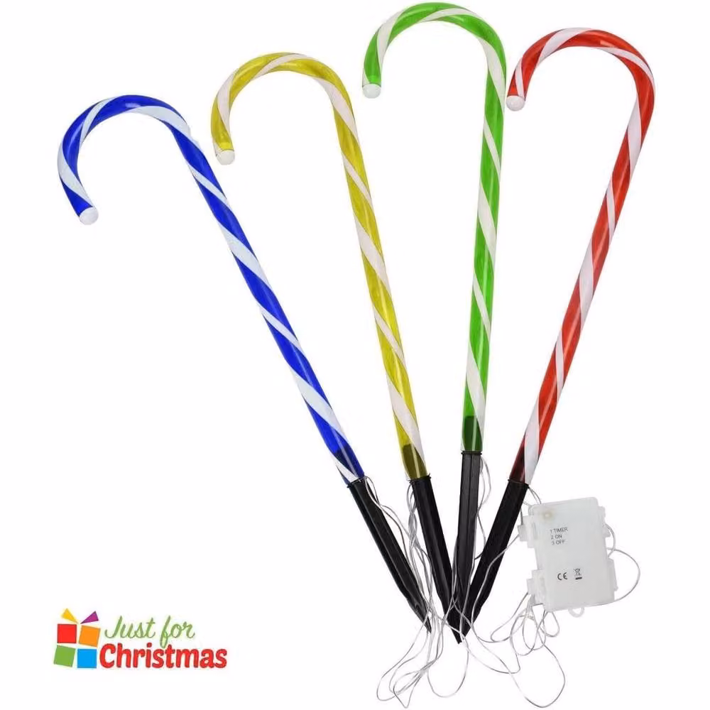 FLAVORA Multicoloured 4Pcs LED Candy Cane Christmas Lights with Timer, H 100 cm x W 15 cm – 2