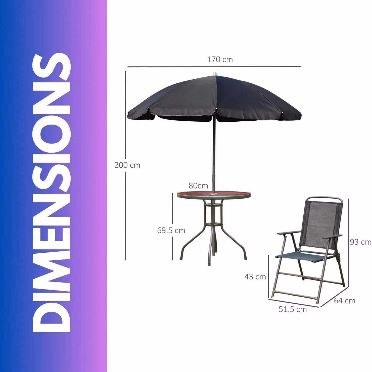 FURNOS Modern Black Patio Bistro Set with Round Glass Table and 6 Chairs – 2