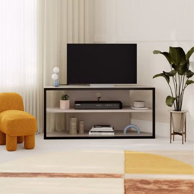 HOCUS PICUS Modern TV Unit with Media Compartments in Grey and Brown Oak Wood and Metal