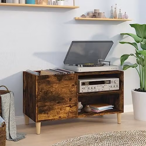 vidaXL Mid Century Record Cabinet in Smoked Oak, W: 84.5 cm, D: 38 cm, H: 48 cm – 2