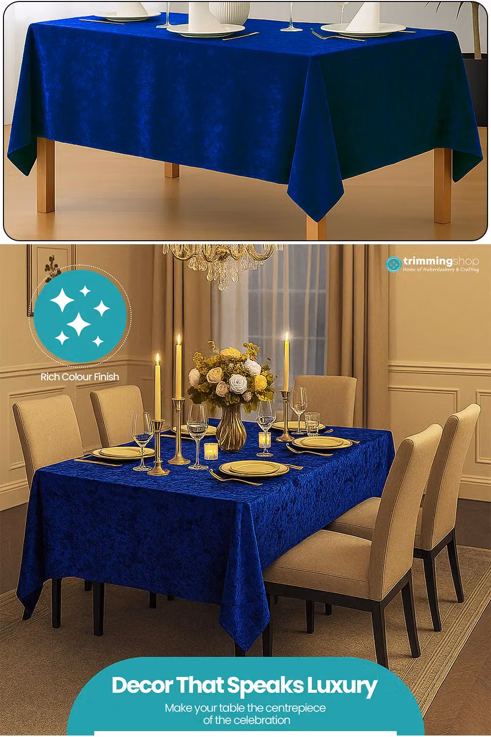 Neel Blue Diamond Velvet Rectangular Tablecloth in Navy Blue, W/D/H: 177.8 x 177.8 x 177.8 cm – 4