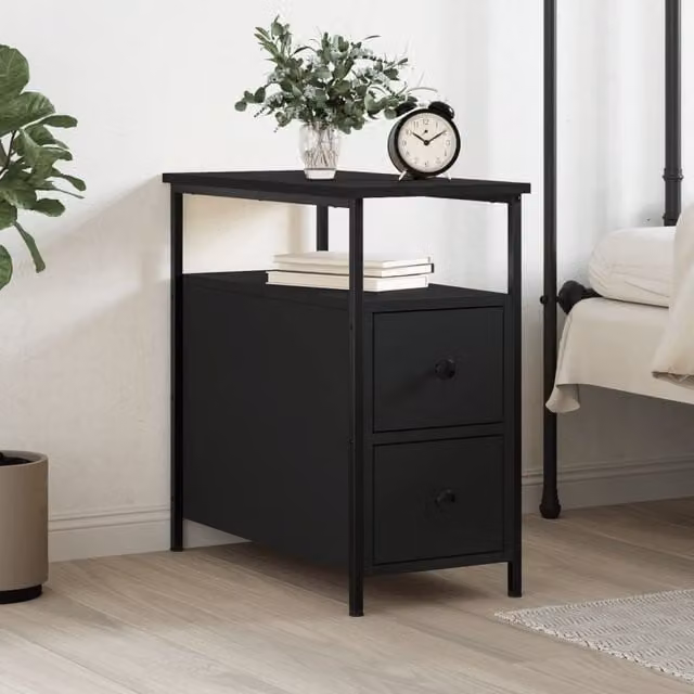 Berkfield Home Black Modern Bedside Cabinet W/D/H: 30 x 60 x 60 cm