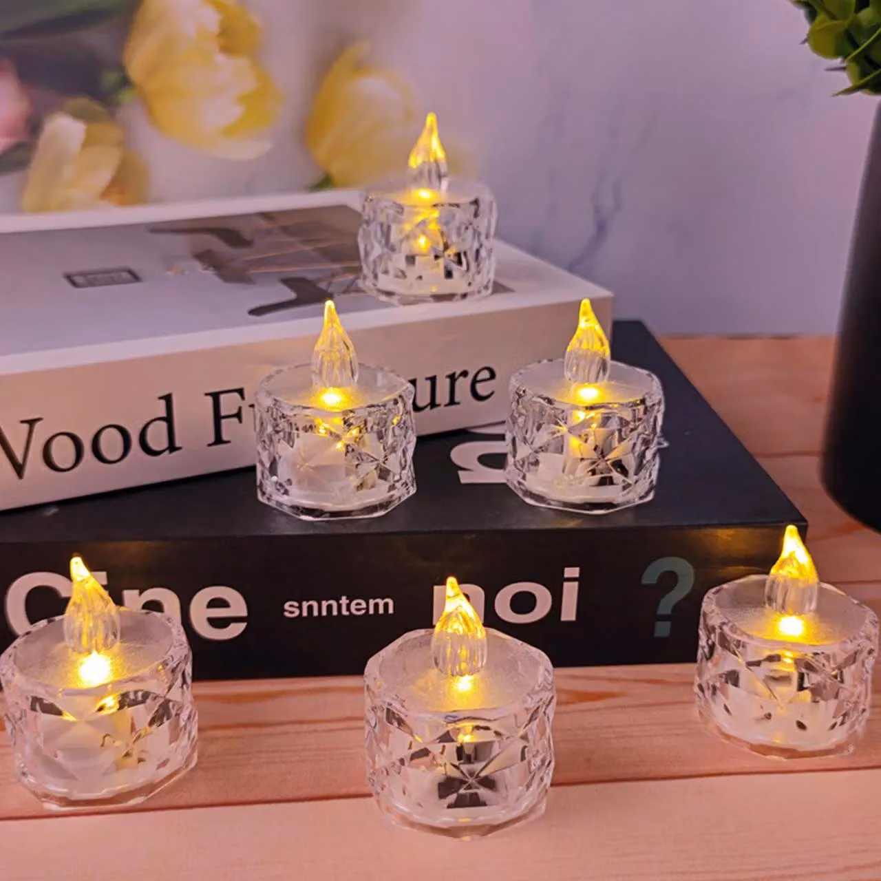 mysmartbuy Set of 12 Clear Faceted Battery Powered LED Tealights, H 5 cm x W 3.8 cm – 5