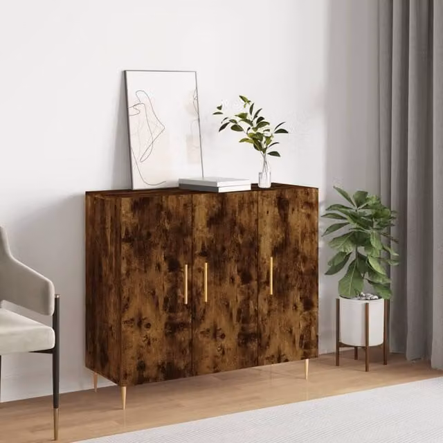 Berkfield Home Smoked Oak Sideboard in Brown, W/D/H: 90 x 34 x 80 cm