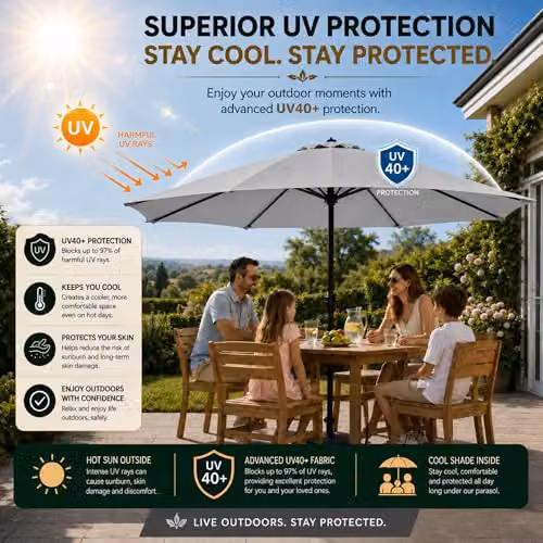 GlamHaus Garden Parasol Umbrella in Grey with UPF 40 Protection and Protective Cover – 4