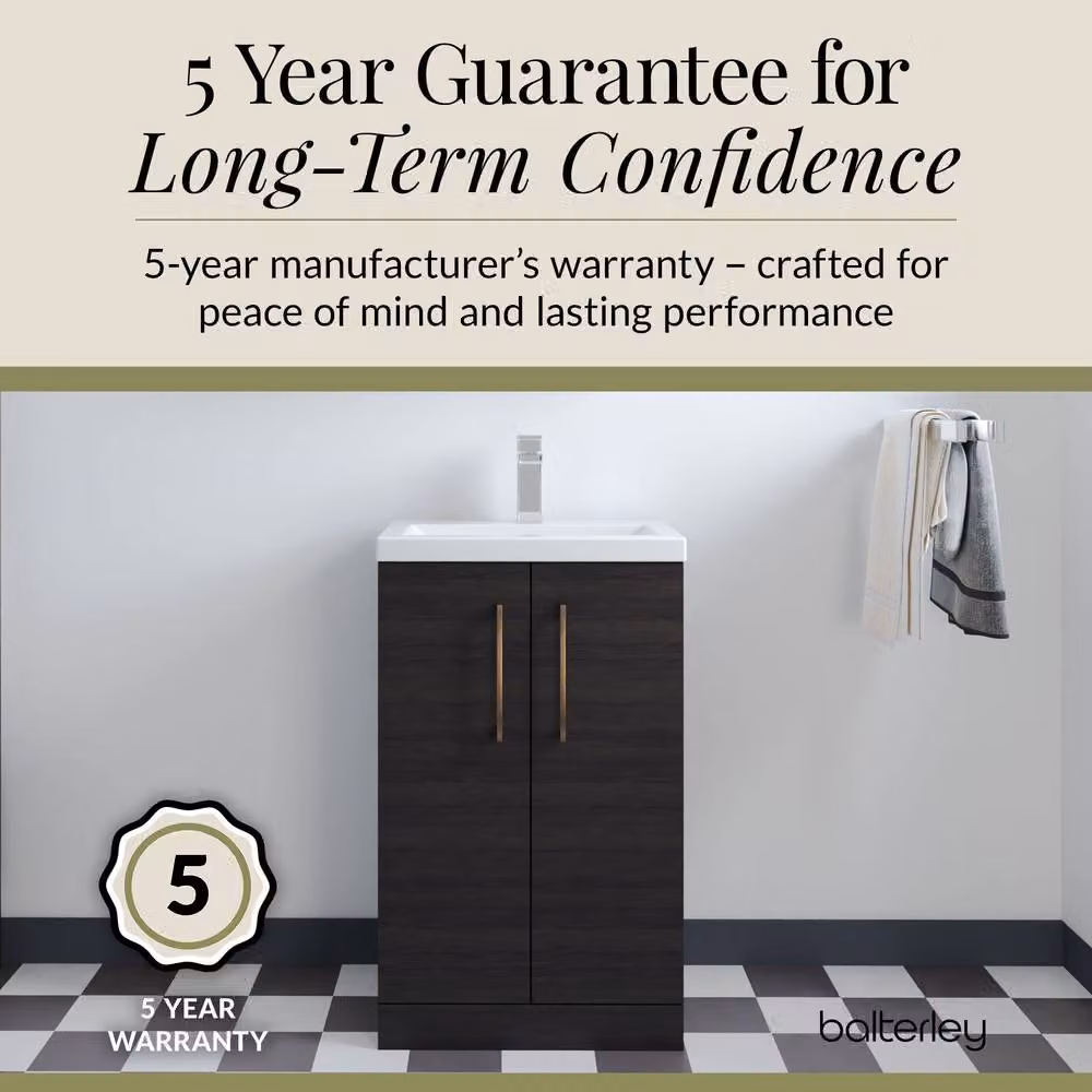 Balterley Black Wood Freestanding Bathroom Vanity Basin Unit with Soft Close Doors and LED Lighting, W: 50 cm, H: 84 cm, D: 50 cm – 4