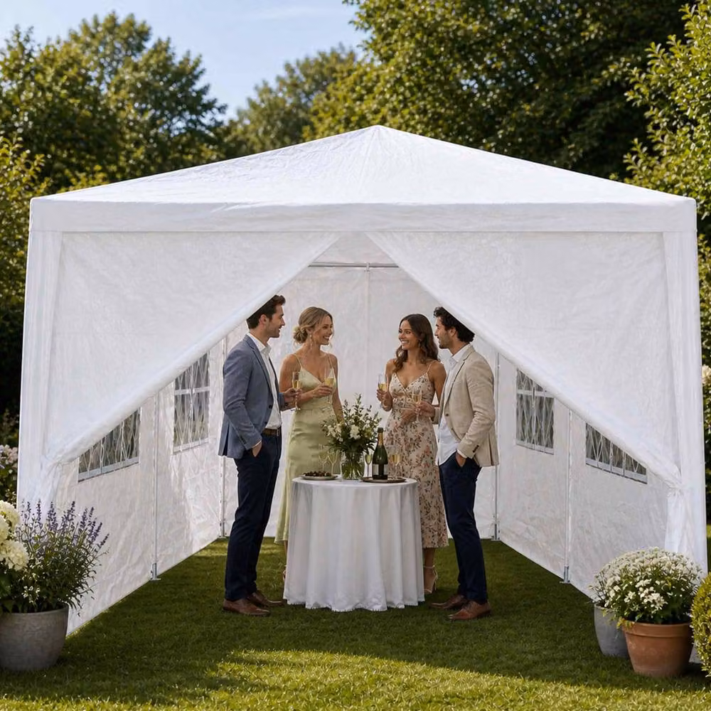 Oypla White Waterproof Steel Garden Gazebo Marquee with Window, W: 300 cm, D: 300 cm, H: 24.3 cm – 2