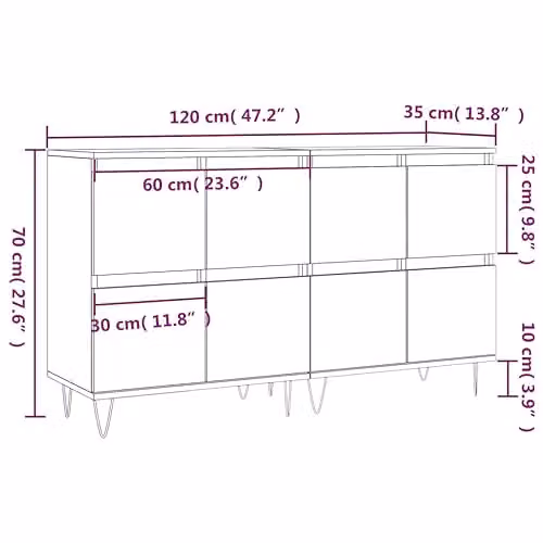 vidaXL Set of 2 Smoked Oak Brown Engineered Wood Sideboards – 3