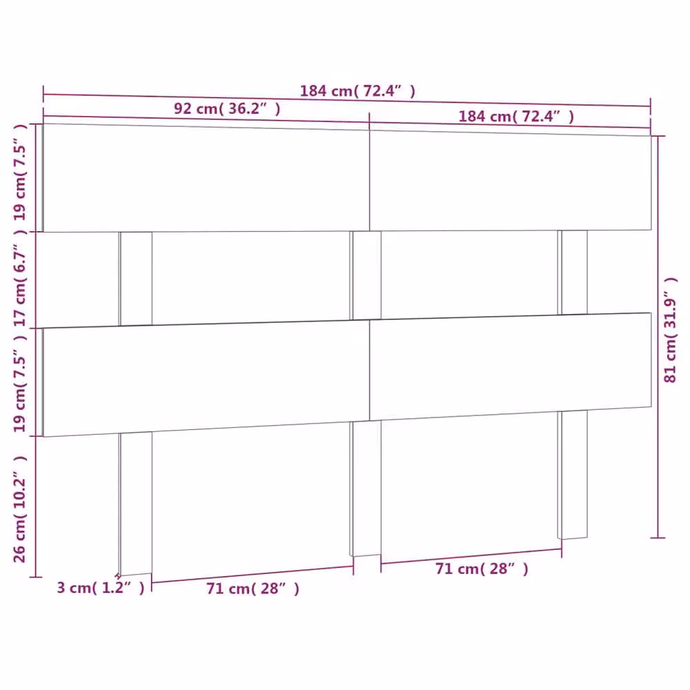 Berkfield Home Beautiful Bed Headboard in Black Solid Pine Wood, W: 184 cm, D: 3 cm, H: 81 cm – 5