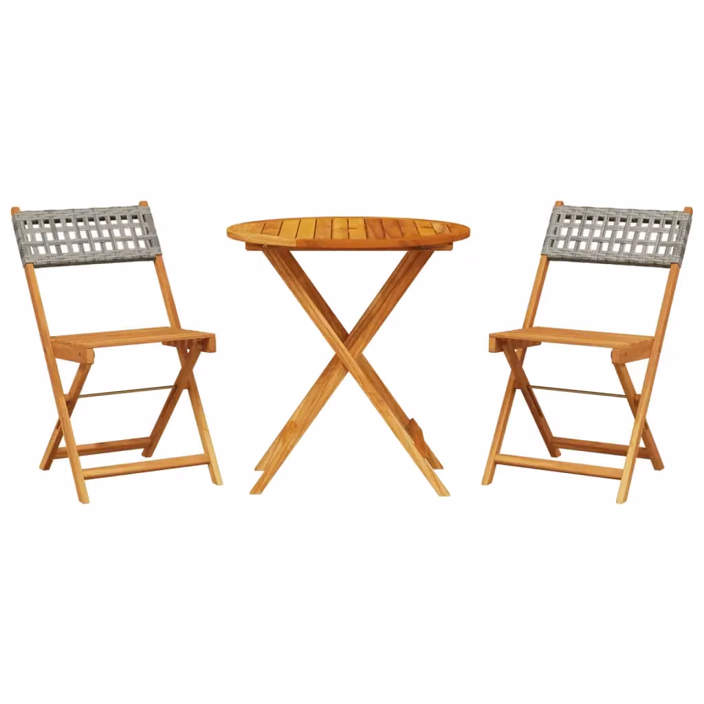 Berkfield Home 3 Piece Bistro Set in Grey Poly Rattan and Acacia Wood – 2