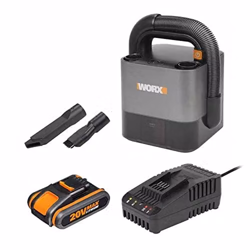 Worx WX030 20V Cordless Compact Vacuum in Black with Rechargeable Battery, Charger and Washable Filter – 1