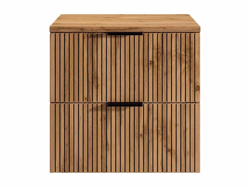 Vente-unique Striped Wall-Mounted Vanity Unit with Shelf in Light Natural and Black, W/D/H: 60 x 46 x 57 cm – 2