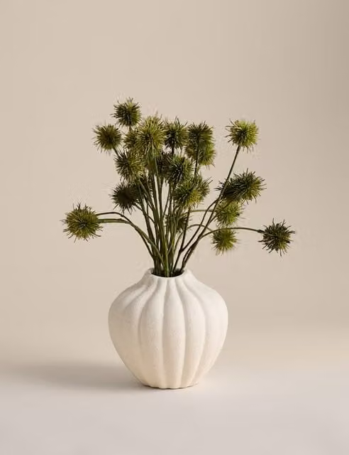 M&S Artificial Pom Pom Arrangement in a Green Ceramic Pot