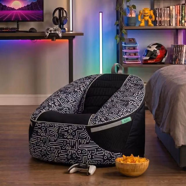 icon Alpha Kids Gaming Bean Bag in Black and Grey with Filling Included