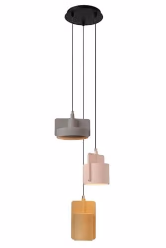 Lucide Ninja Multicolour Industrial Pendant Light with Concrete and Metal Finish, 3 x E27, Height Adjustable