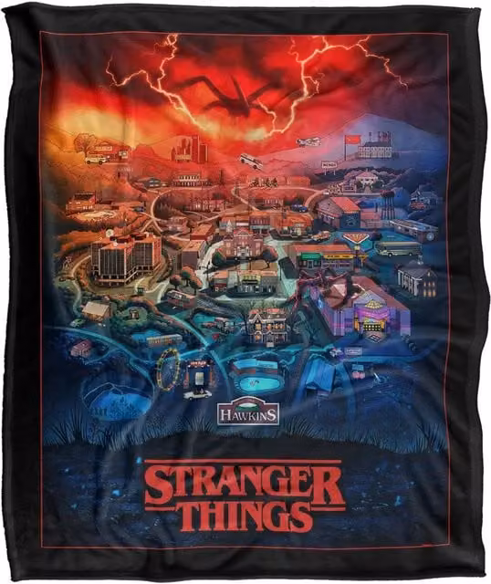 Stranger Things Hawkins Map Super Soft Throw Blanket, Multicolour, W: 152 cm, D: 127 cm