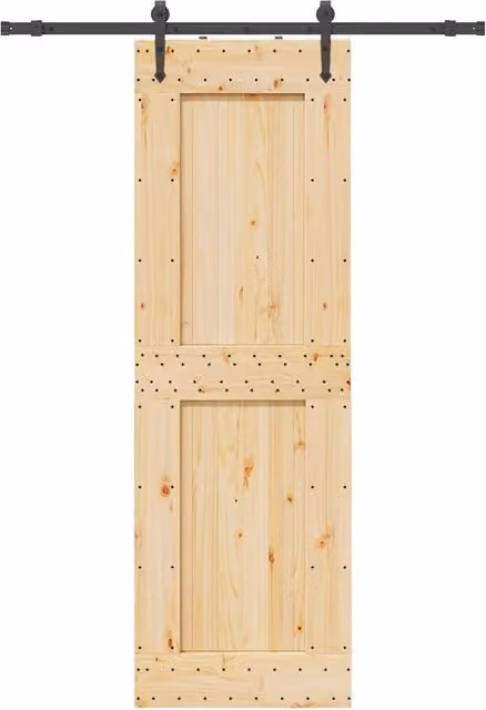 Berkfield Home Modern Sliding Door with Hardware Set, Solid Wood and Steel, Brown, W: 70 cm, H: 210 cm