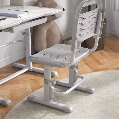 ZONEKIZ Height Adjustable Kids Desk and Chair Set in Grey for Ages 6-12 Years – 3