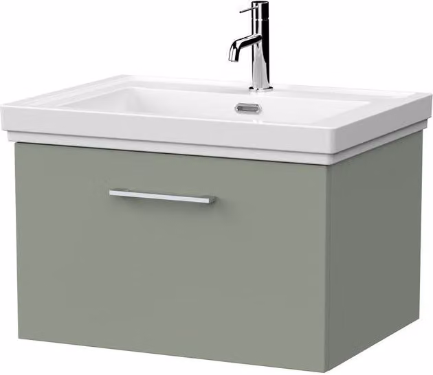 Balterley Pershall Modern 1 Drawer Vanity Unit and Fireclay Basin in Reed Green, Width: 60 cm