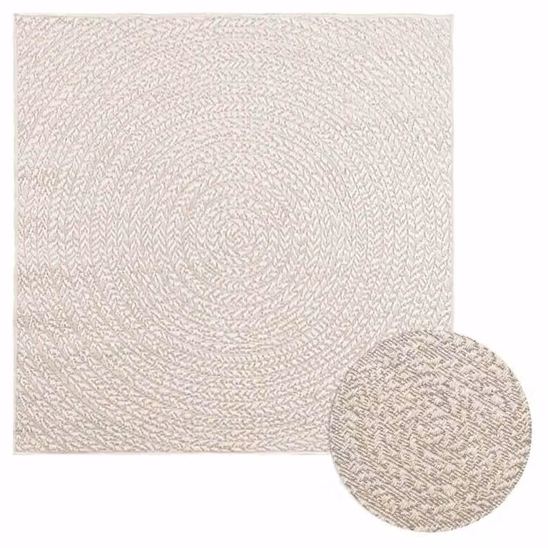 Berkfield Home ZIZUR Square Rug in Beige Jute Look for Indoor and Outdoor Use, W/D: 120 x 120 cm