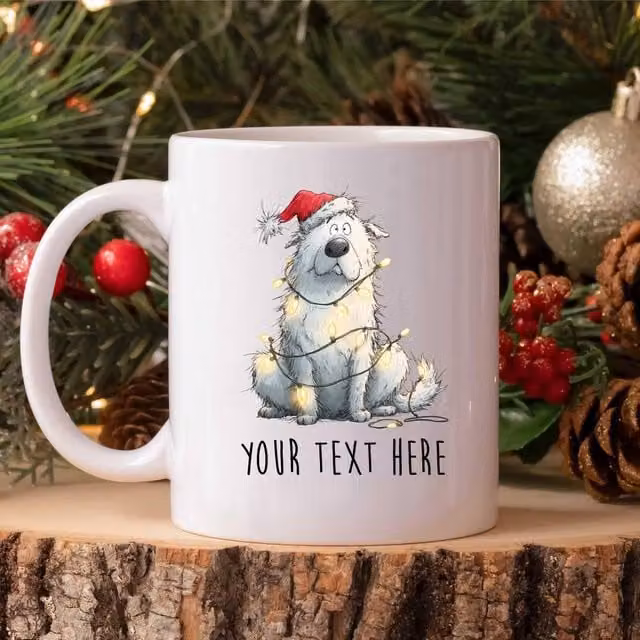 60 SECOND MAKEOVER Personalised Samoyed Christmas Lights Santa Hat Ceramic Mug, White – 1