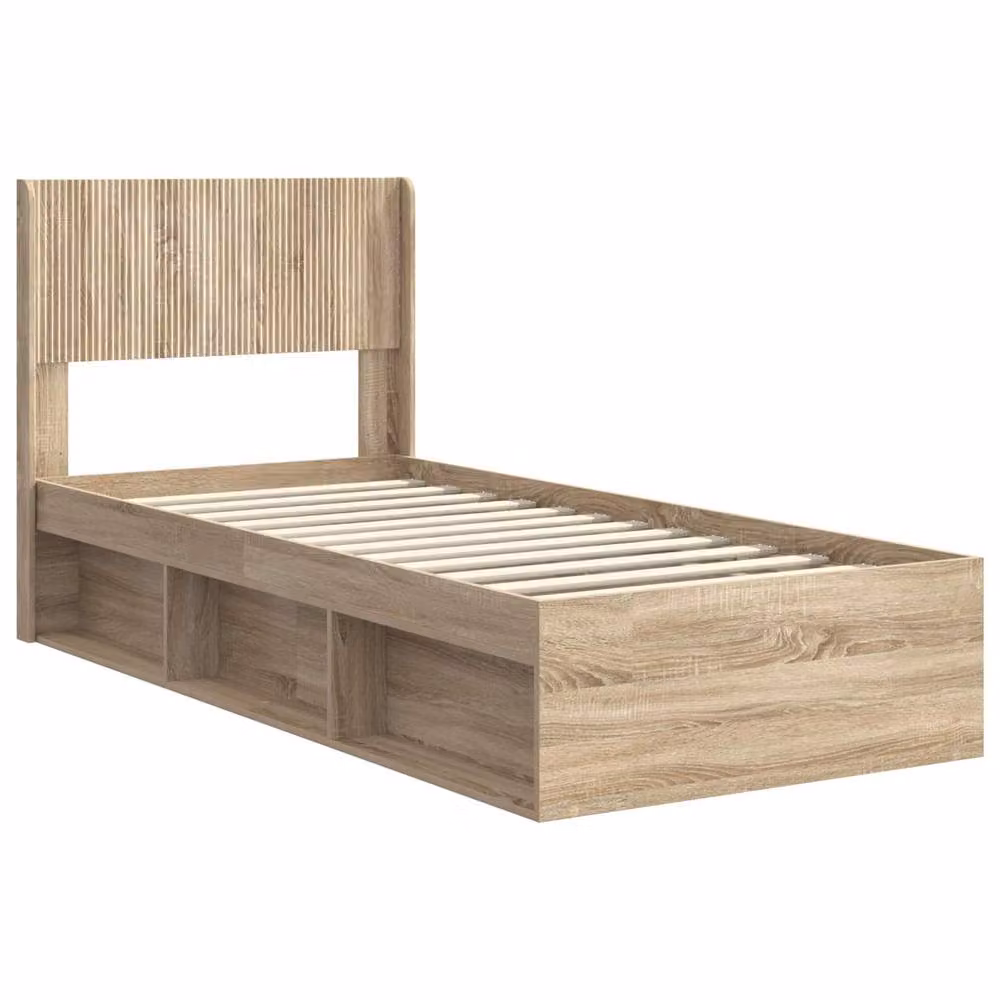 Berkfield Home Bed Frame with Storage and Headboard in Sonoma Oak Brown, W/D/H: 190 x 75 x 75 cm – 2