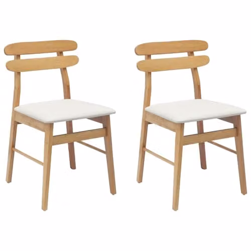 vidaXL Set of 2 Dining Chairs in Natural Rubberwood with Beige Fabric Upholstery – 1