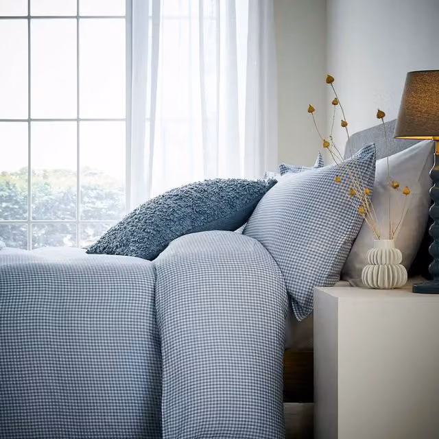 Murmur Alia Washed Gingham Double Duvet Cover Set in Ballintoy Blue, W: 140 cm, L: 200 cm