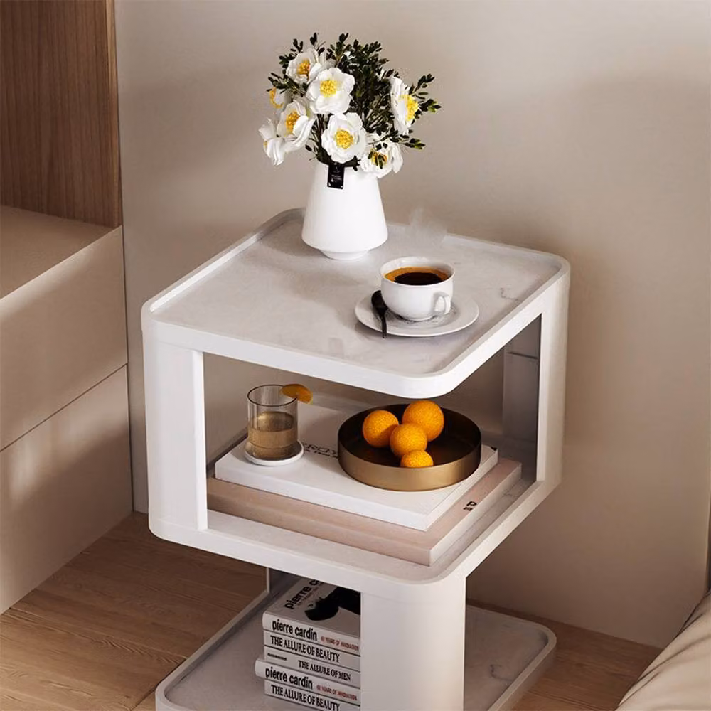 Ventryn White Modern Geometric Serving Tiers with Display Cabinet – 3