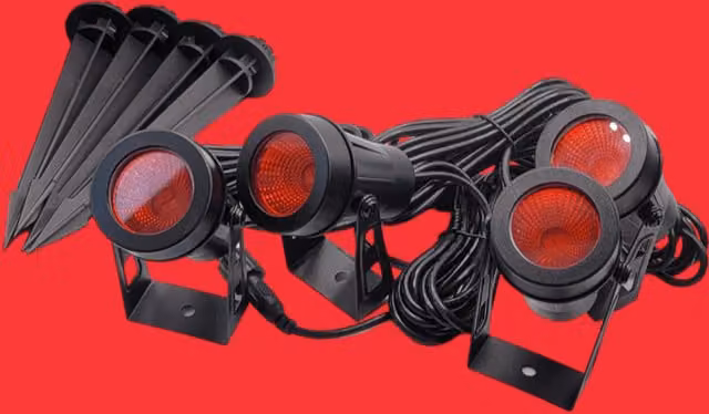 Lighting Legends 4 in 1 LED Colour Garden Landscape Up Spotlights with Ground Spike, Red