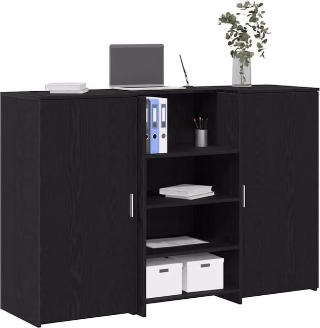 Berkfield Home Reception Desk in Black Oak, W/D/H: 155 x 50 x 103.5 cm – 1