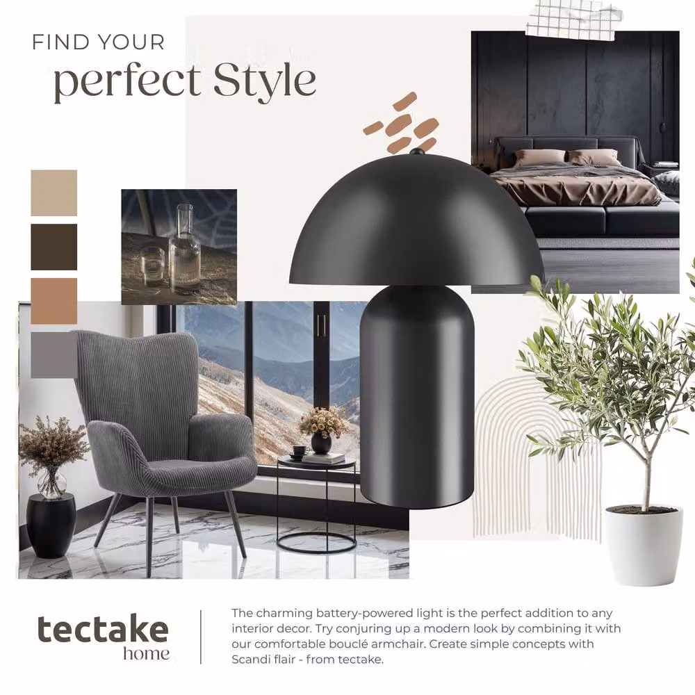 tectake Kade Retro LED Table Lamp in Black with Rechargeable Battery and 3 Brightness Levels – 7