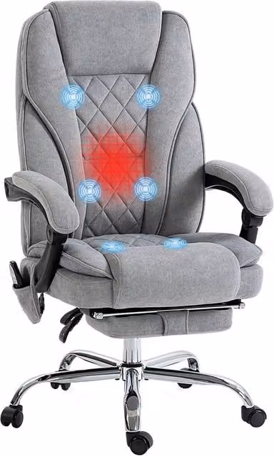 Rolipo Grey Heated Massage Reclining Executive Office Chair with Footrest and Headrest