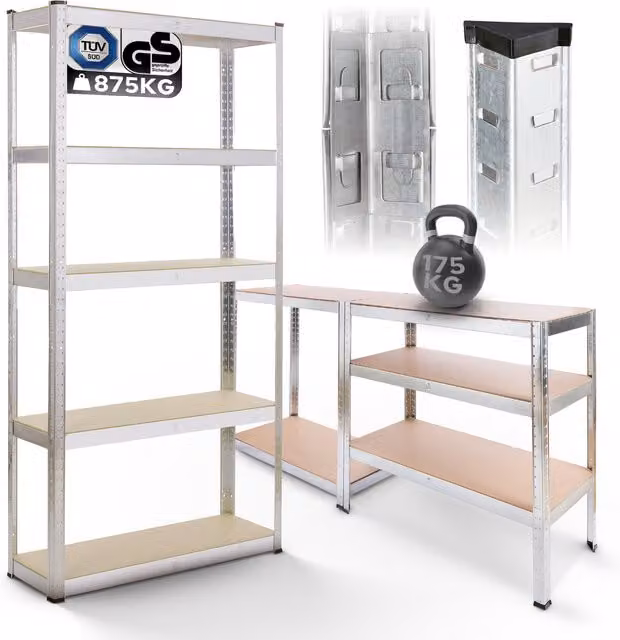 AREBOS Heavy Duty Industrial Steel Shelving Unit in Silver with Adjustable Shelves