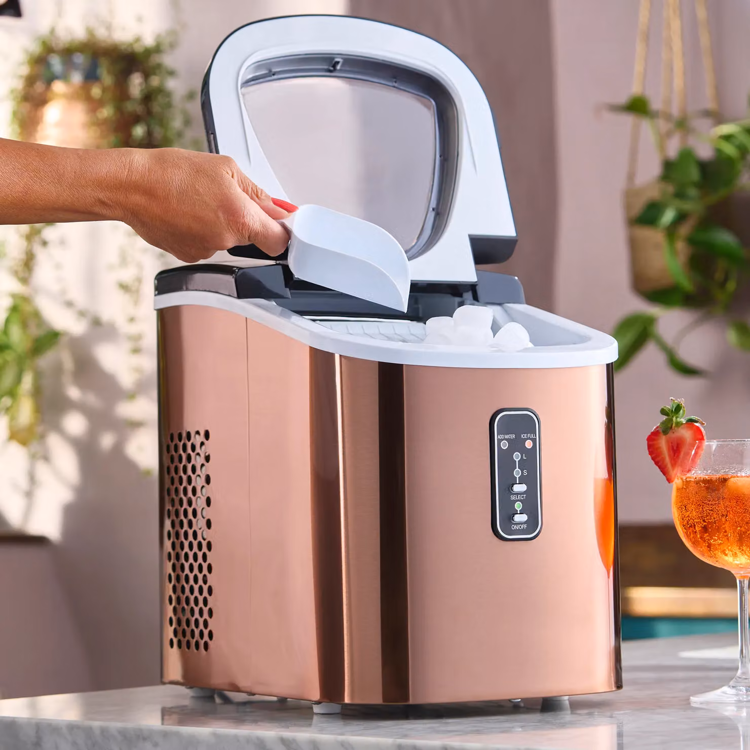 Cooks Professional Ice Maker Machine with Scoop and 2.2L Tank, 14kg Daily Capacity, Copper – 2