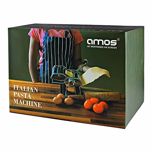 AMOS 3 in 1 Heavy Duty Stainless Steel Professional Pasta Maker Machine for Lasagne, Spaghetti and Tagliatelle with 3 Blade Settings and Table Top Clamp, Silver – 3