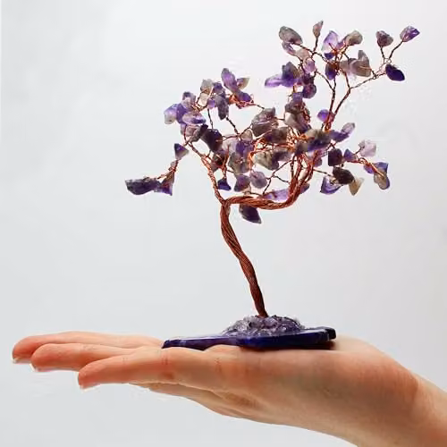 KDMD Amethyst Gemstone Bonsai Tree with Natural Agate Base and 100 Purple Stones – 3