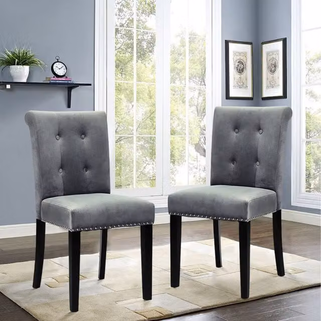 Livingandhome Velvet Tufted Leisure Dining Chair with Deep Buttoned Ring Knocker Back in Grey