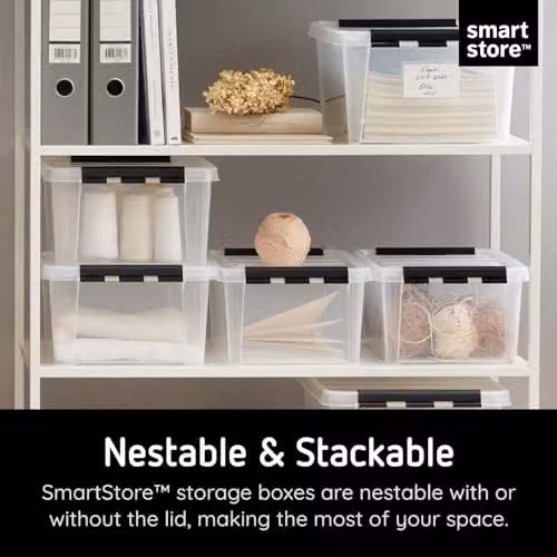SmartStore 3 Pack of 14L Reinforced Large Clear Food Storage Boxes with Clip Lids, Stackable and BPA Free Plastic, W: 30 cm, D: 30 cm, H: 18 cm – 2