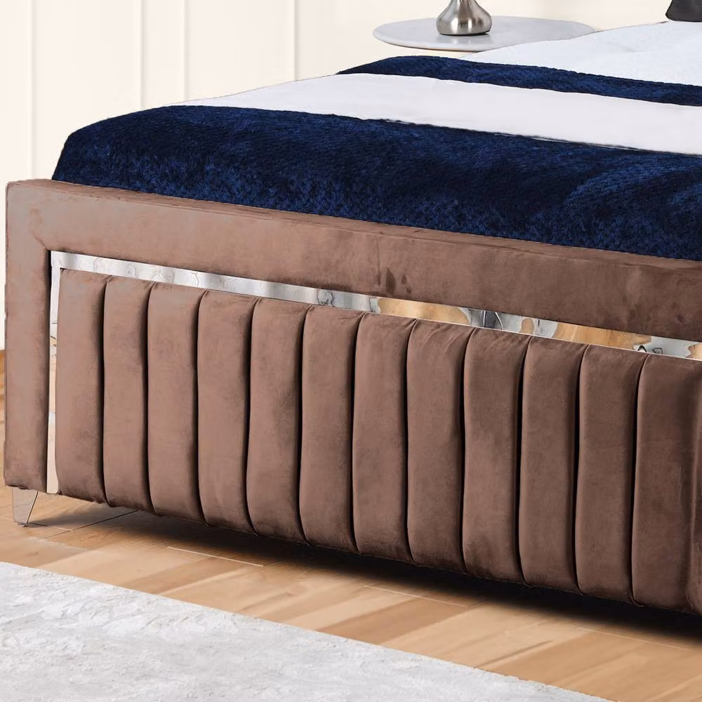 UK Bed Furniture Brown Upholstered Gas Lift Storage Bed with 48-inch Headboard, Size: Double (140 x 200 cm) – 3