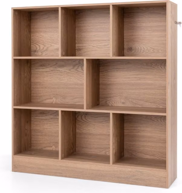 COSTWAY 3-Tier Freestanding Cube Storage Organiser with Back Panel, Brown